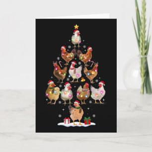 Carte Lumieres de sapin de Noël de poulet Chapeau de Pèr