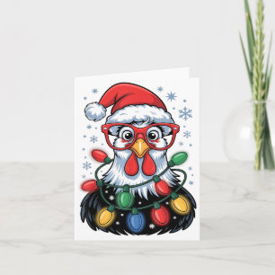 Carte Lumières de sapin de Noël de poulet drôle Chapeau