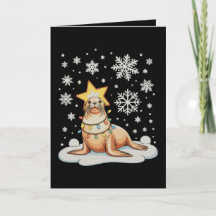Carte Lumières de sapin de Noël Otaries Noël Vacances Ne