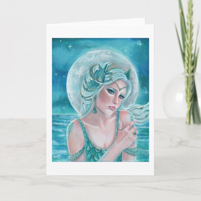 Carte Luna moon goddess mermaid art par Renee L. Lavoie (Devant)