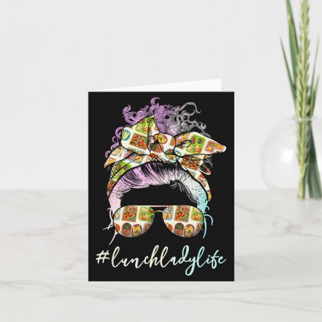 Carte Lunch Lady Messy Hair Woman Bun Lunch Lady Life  (Devant)