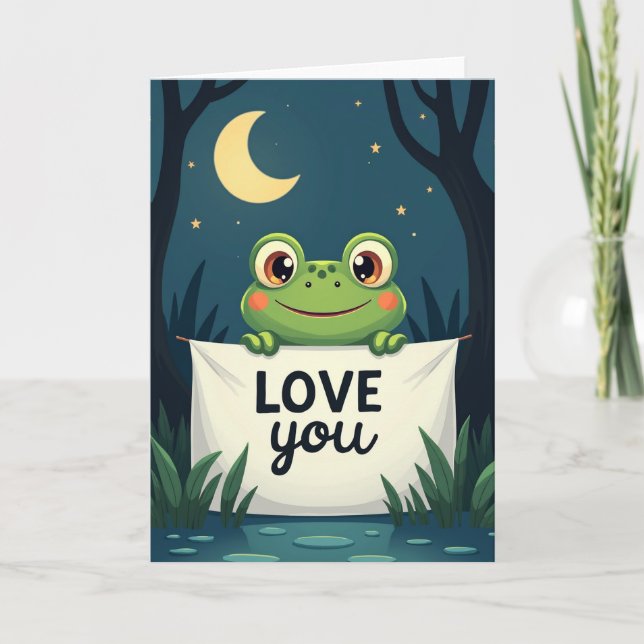 Carte Lune Amour de Grenouille Mignonne (Devant)