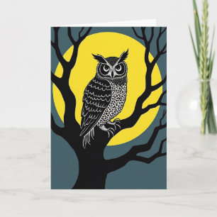 Carte Lune Chouette Effrayante