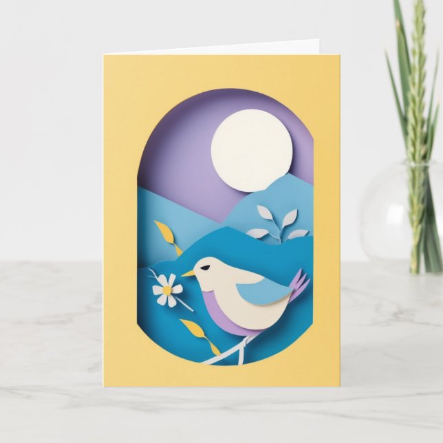 Carte Lune de l'oiseau en papier (Devant)