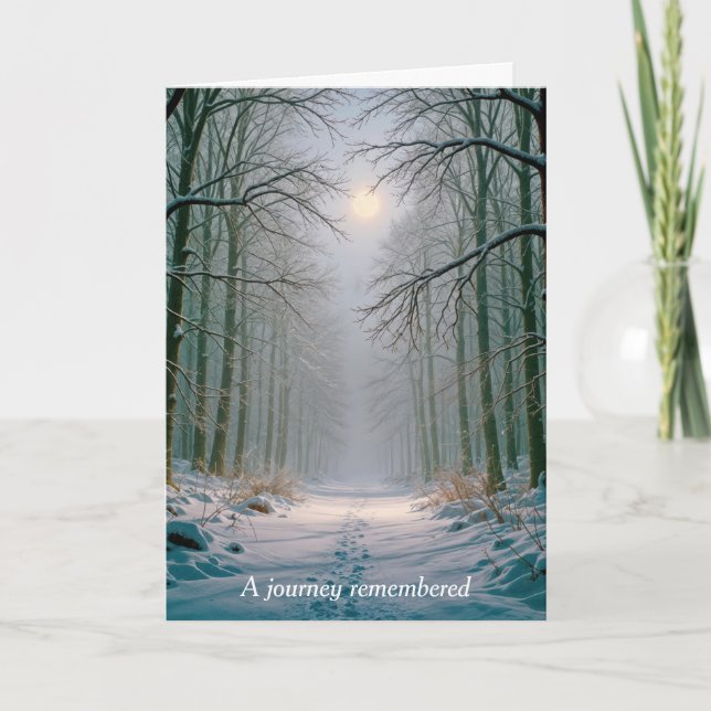 Carte Lune de sympathie Empreintes dans une forêt enneig (Devant)