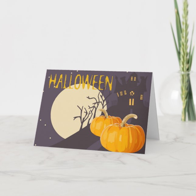 Carte Lune d'Halloween Éffrayante vintage et Citrouille  (Devant)