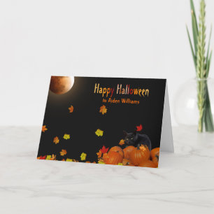 Carte Lune d'Halloween et chat