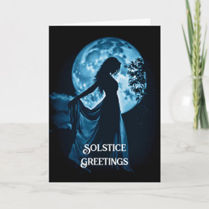 Carte Lune du solstice d'hiver et femme Nuit du solstice
