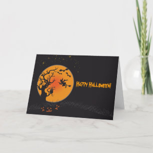 Carte Lune et sorcière heureuses de Halloween