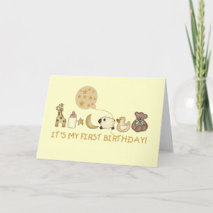 Carte Lune, étoiles et animaux Premier anniversaire