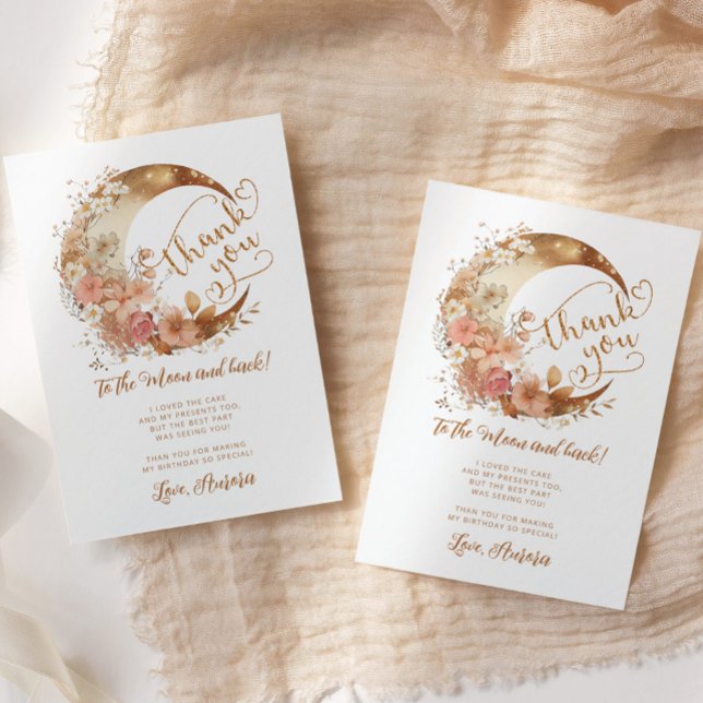 Carte Lune fleurie d'or merci à l'anniversaire de lune (Créateur téléchargé)