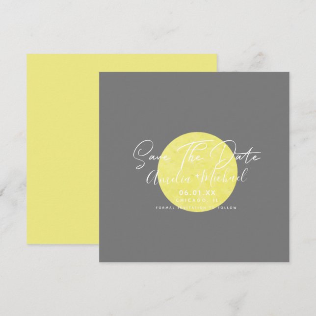 Carte Lune grise jaune moderne Enregistrer la date (Devant / Derrière)