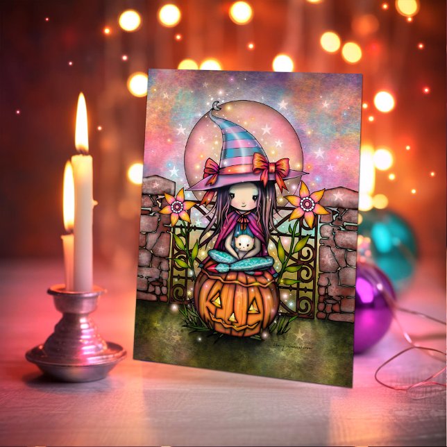 Carte Lune rougissante Halloween Sorcière mignonne Art (Créateur téléchargé)