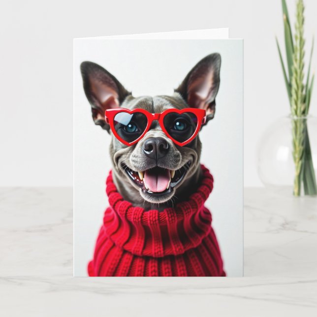Carte Lunettes de cœur pour chiot adorable (Devant)