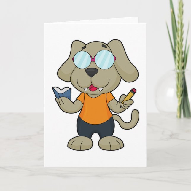 Carte Lunettes de livre de nerd de chien (Devant)
