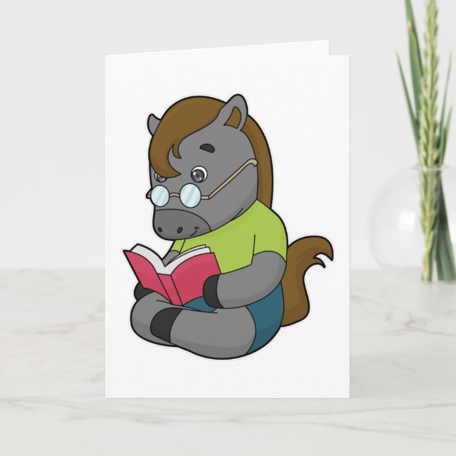 Carte Lunettes de livre Nerd de cheval (Devant)