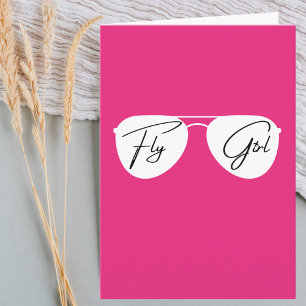 Carte Lunettes de soleil Aviator Fly, Anniversaire rose 