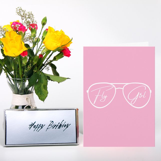 Carte Lunettes de soleil Aviator Fly, Anniversaire rose  (Créateur téléchargé)