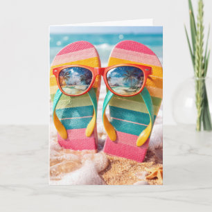 Carte Lunettes de soleil de retraite sur des tongs dans 