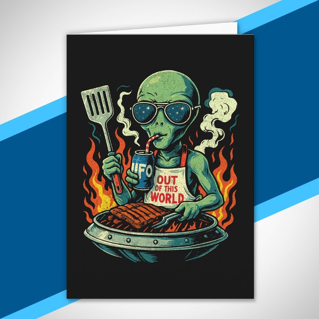 Carte Lunettes de soleil Fun BBQ Grill Alien Vert Rétro  (Créateur téléchargé)