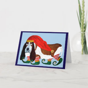 Carte Lutin Basset Hound de Noël