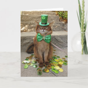Carte Lutin de la Saint-Patrick Chat Somali avec Chapeau
