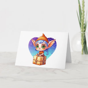Carte Lutin de Noël avec fond enneigé de vacances