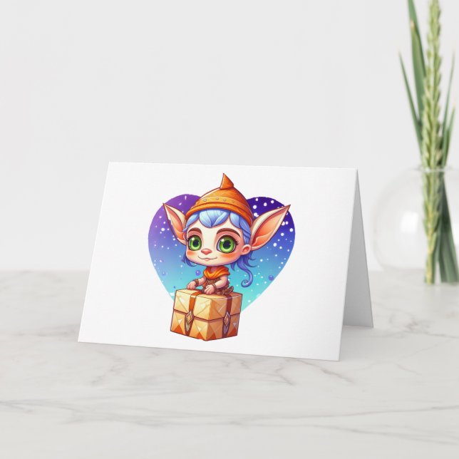 Carte Lutin de Noël avec fond enneigé de vacances (Devant)