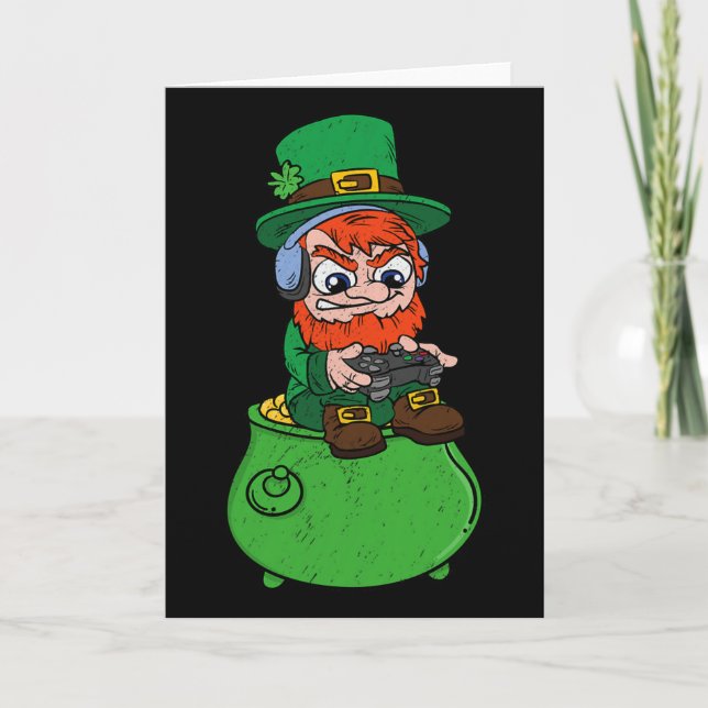 Carte Lutin jouant à un jeu vidéo St Patrick's Day Joueu (Devant)