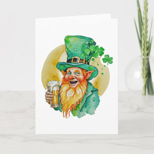Carte Lutin joyeux buvant de la bière Shamrock Brew Pub 