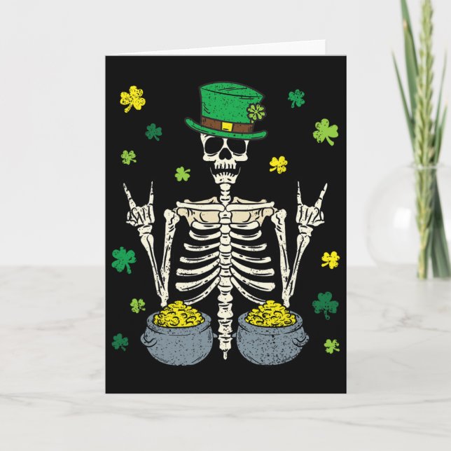 Carte Lutin squelette Saint-Patrick jour du trèfle (Devant)