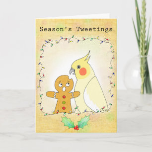 Carte Lutino cockatiel bonhomme en pain d'épices Noël dr
