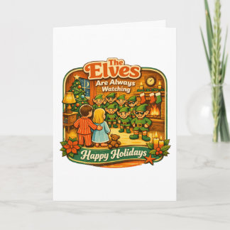 Carte Lutins de Noël drôles et vintage veillent toujours