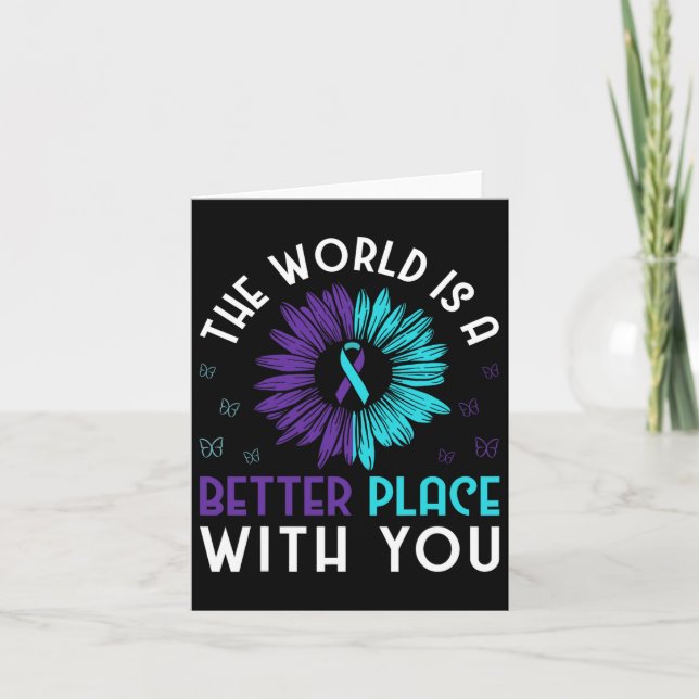 Carte Lutte Contre Le Suicide Ribbo Turquoise Et Violet (Devant)