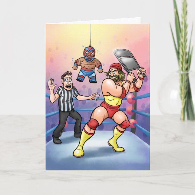 Carte Lutteur de Catch Professionnel Piñata Anniversaire (Devant)