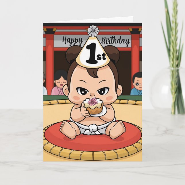 Carte lutteur de sumo babby 1er anniversaire (Devant)
