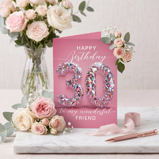 Carte Luxueux Diamant Rose Brillants 30e Anniversaire