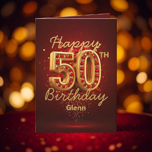 Carte Luxueux Gold et Deep Red Gemstone 50e anniversaire