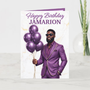 Carte Luxueux Roi Mélanine Anniversaire Ballon Violet