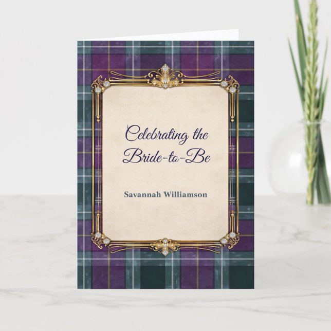 Carte Luxury Plaid Gold Frame Bridal Shower (Devant)