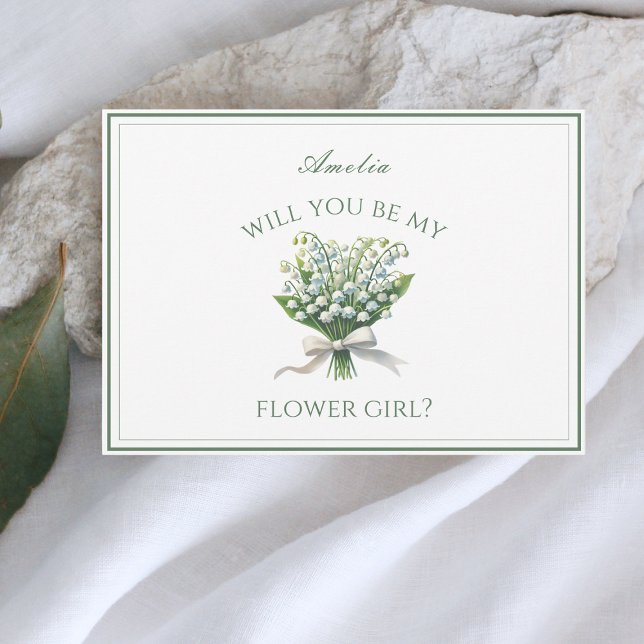 Carte Lys personnalisées de la Fille de la Vallée de la  (Personalized flower girl card with a lily of the valley design, perfect for chic garden wedding.)