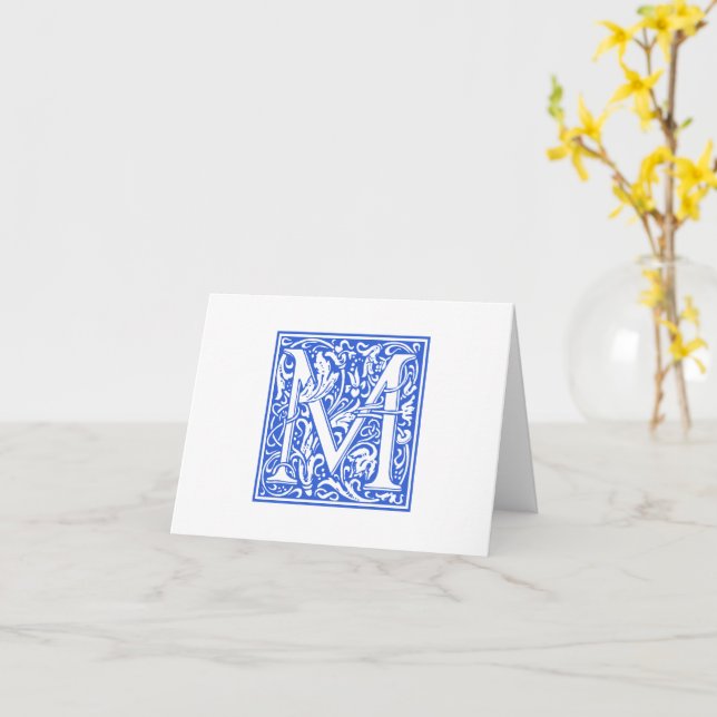 Carte M et enveloppe William Morris Blue Initial (Fleur jaune)