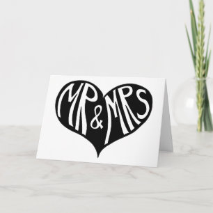 Carte M. et Mme Mariage en forme de coeur noir et blanc
