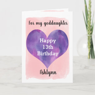 Carte Ma filleule pour son 13ème anniversaire Cœur Rose