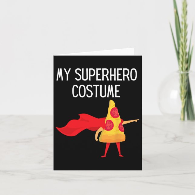Carte Ma pizza Superhero Avec Costume Halloween Cape Fun (Devant)