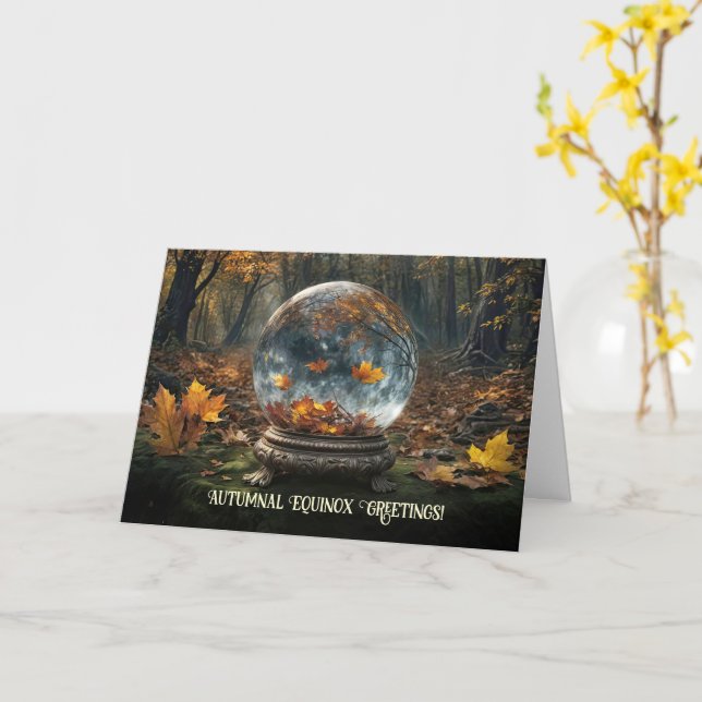 Carte Mabon Équinoxe d'Automne avec Boule de Cristal (Fleur jaune)
