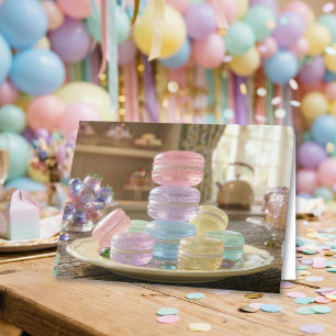 Carte Macarons en verre pastel   Joyeux Anniversaire