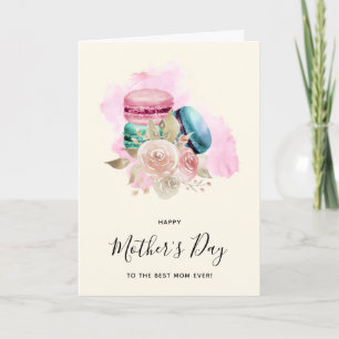 Carte Macarons et fleurs Aquarelle Fête des mères