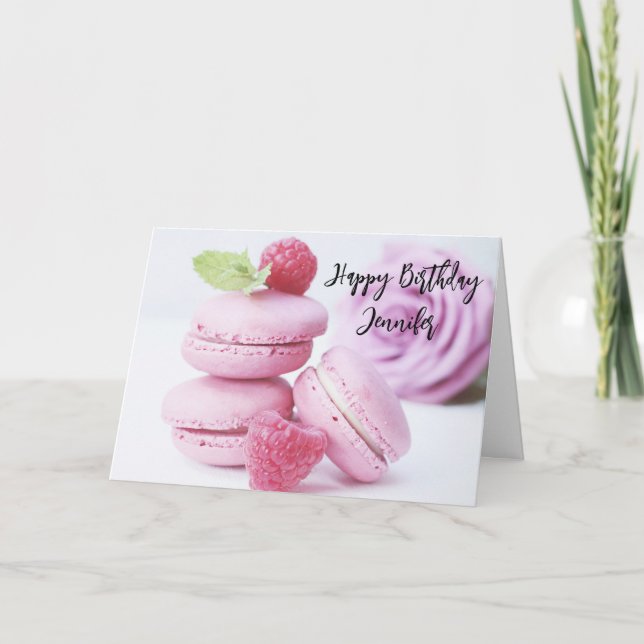 Carte Macarons roses et framboises rouges Anniversaire (Devant)