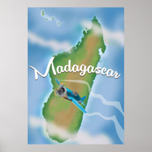 Carte Madagascar poster de voyage vintage.
